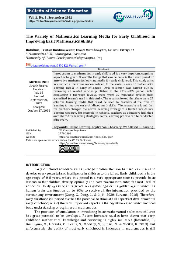 (PDF) The Variety of Mathematics Learning Media for Early Childhood in ...
