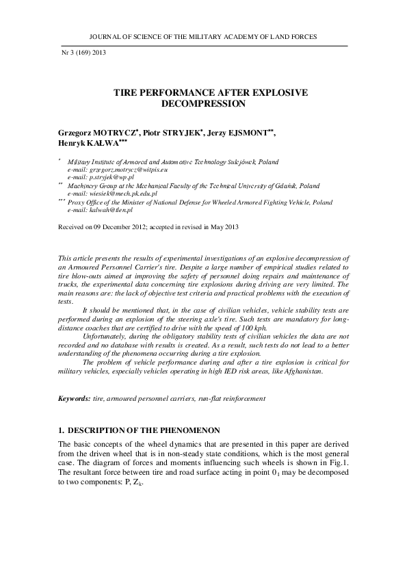 (PDF) Tire Performance After Explosive Decompression