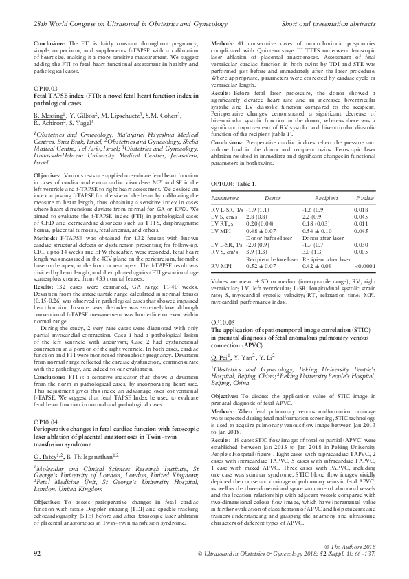 (PDF) OP10.03: Fetal TAPSE index (FTI): a novel fetal heart function ...