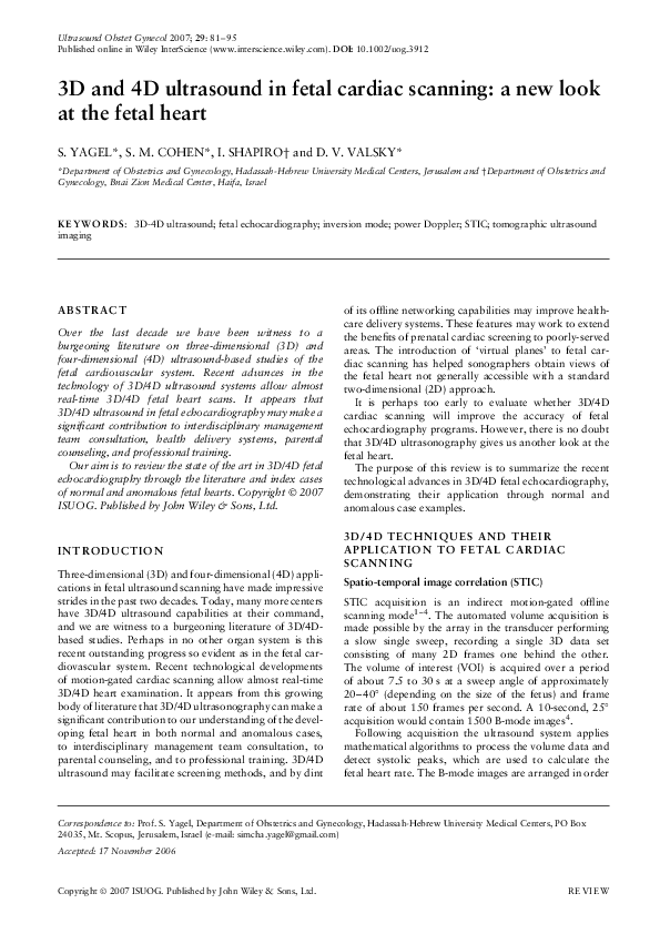 (PDF) 3D and 4D ultrasound in fetal cardiac scanning: a new look at the ...