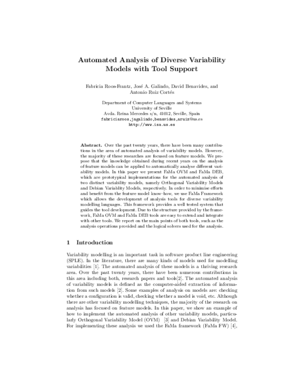 (PDF) Automated Analysis of Diverse Variability Models with Tool Support
