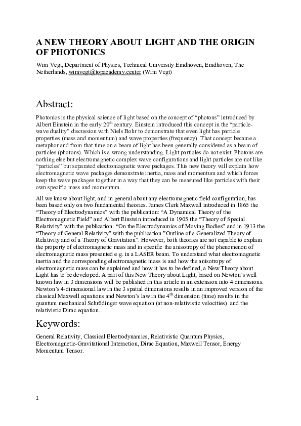 (PDF) A New Theory About Light and the Origin of Photonics