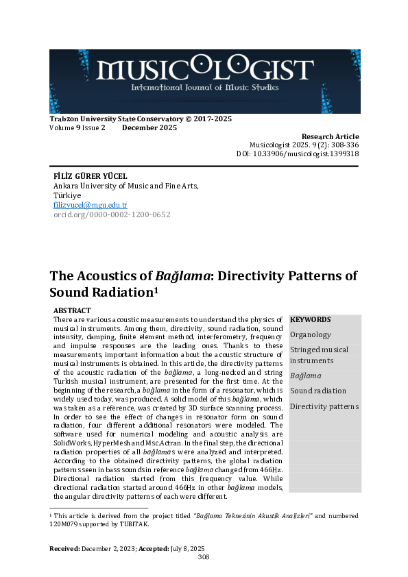 (PDF) The Acoustics of Bağlama: Directivity Patterns of Sound Radiation