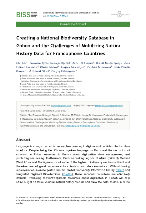 (PDF) Creating a National Biodiversity Database in Gabon and the ...