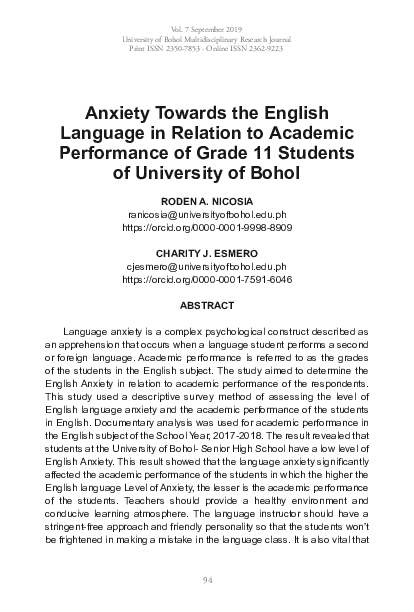 (PDF) Anxiety Towards the English Language in Relation to Academic ...