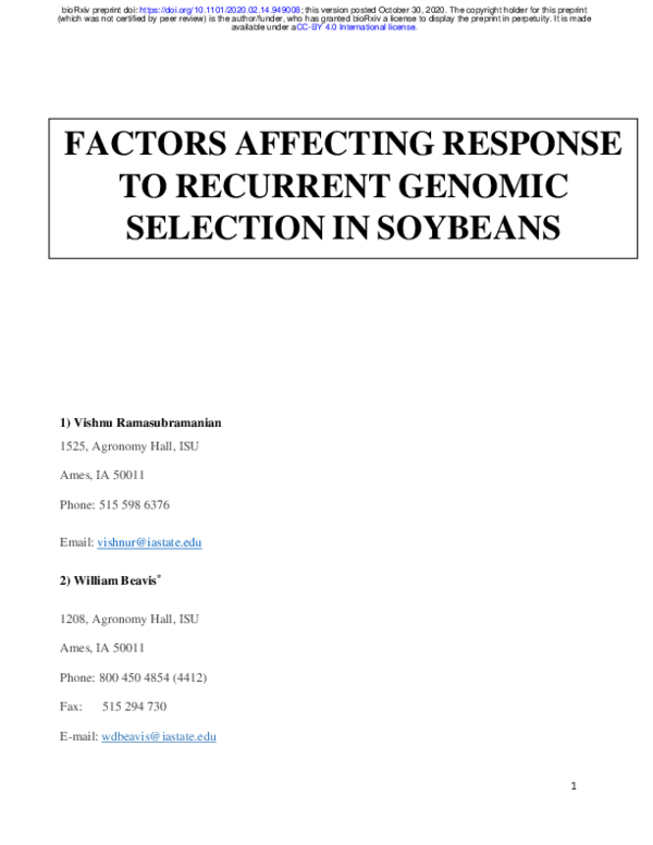 (PDF) Factors Affecting Response to Recurrent Genomic Selection in Soybeans