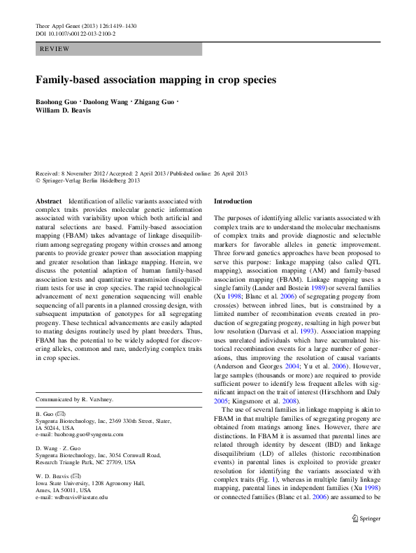 (PDF) Family-based association mapping in crop species