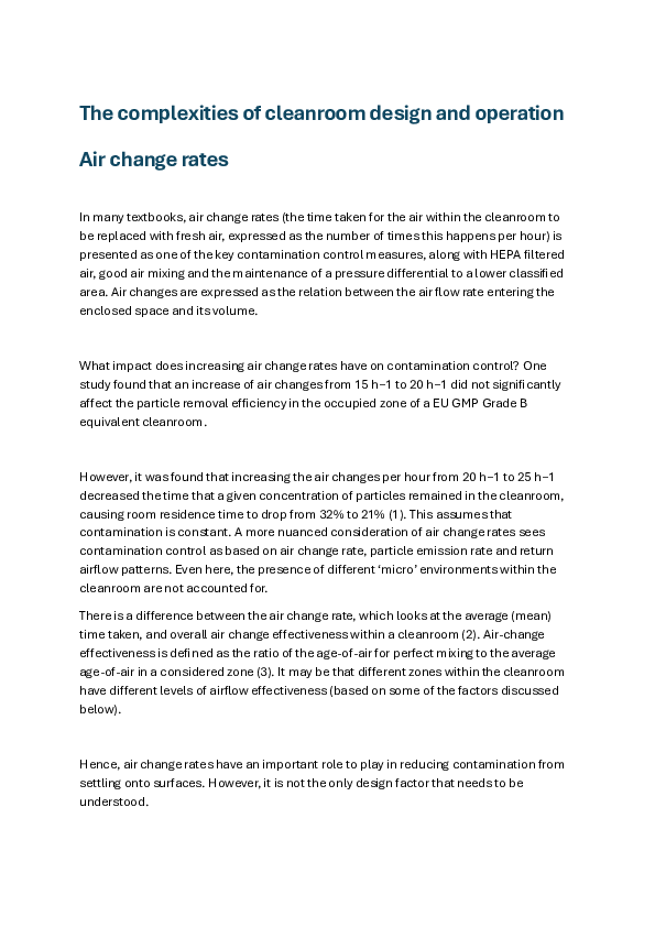 (PDF) The complexities of cleanroom design and operation Air change rates