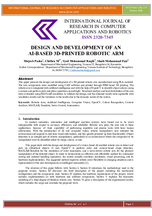 (PDF) DESIGN AND DEVELOPMENT OF AN AI-BASED 3D-PRINTED ROBOTIC ARM