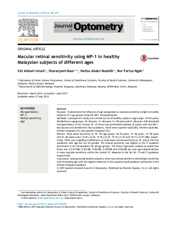 (PDF) Macular retinal sensitivity using MP-1 in healthy Malaysian ...