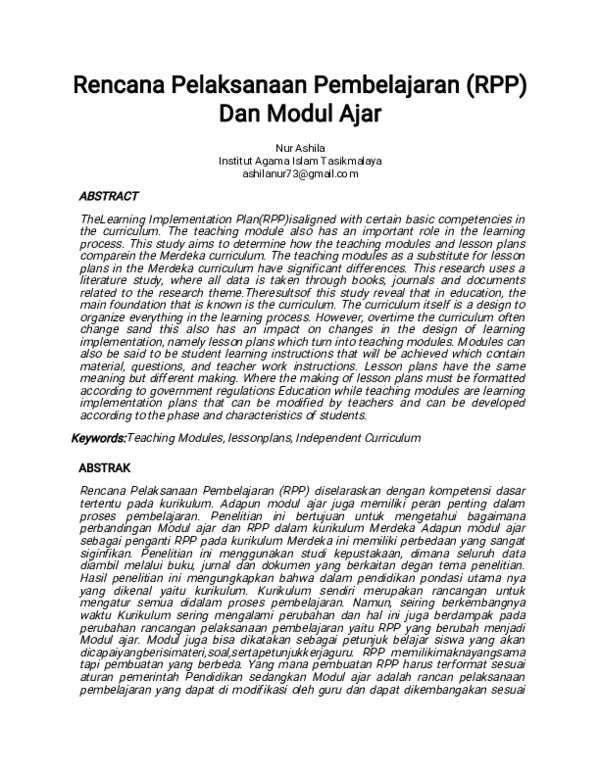 (PDF) Rencana Pelaksanaan Pembelajaran (RPP) Dan Modul Ajar