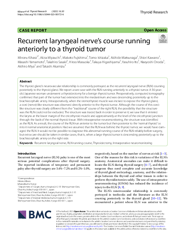 (PDF) Recurrent laryngeal nerve’s course running anteriorly to a ...