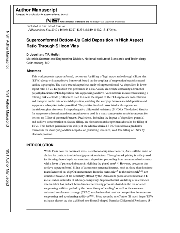 (PDF) Superconformal Bottom-Up Gold Deposition in High Aspect Ratio ...