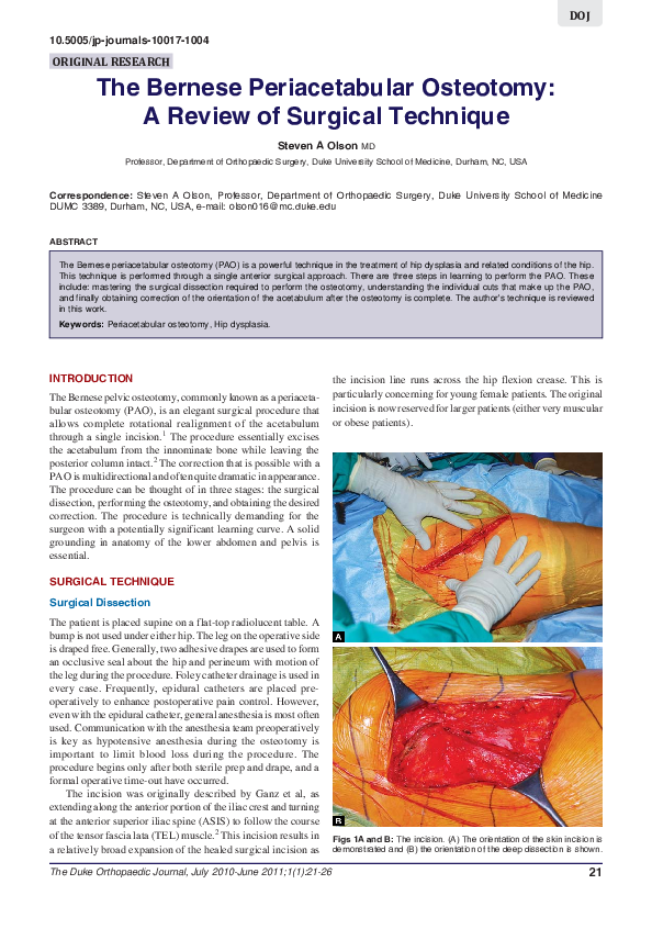 (PDF) The Bernese Periacetabular Osteotomy: A Review of Surgical Technique