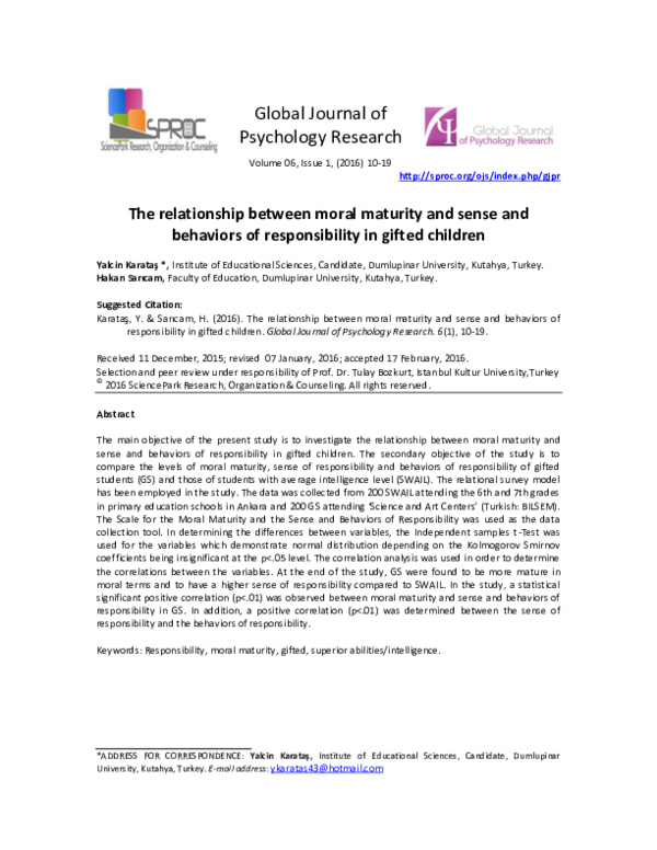 (PDF) The Relationship between Moral Maturity and Sense and Behaviors ...
