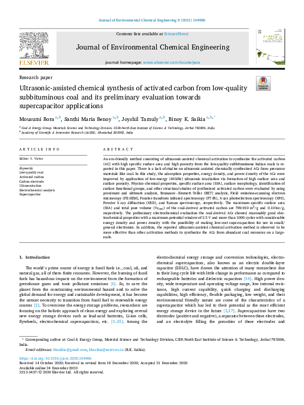 (PDF) Ultrasonic-assisted chemical synthesis of activated carbon from ...