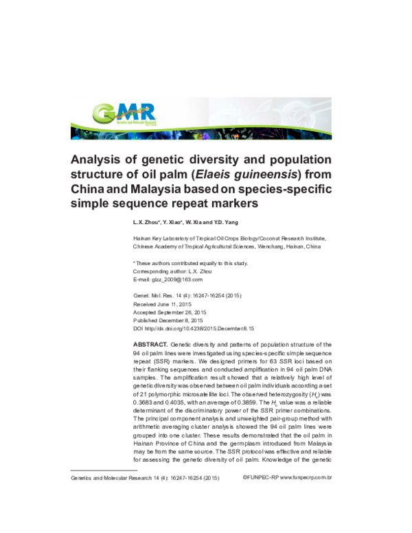 (PDF) Analysis of genetic diversity and population structure of oil ...