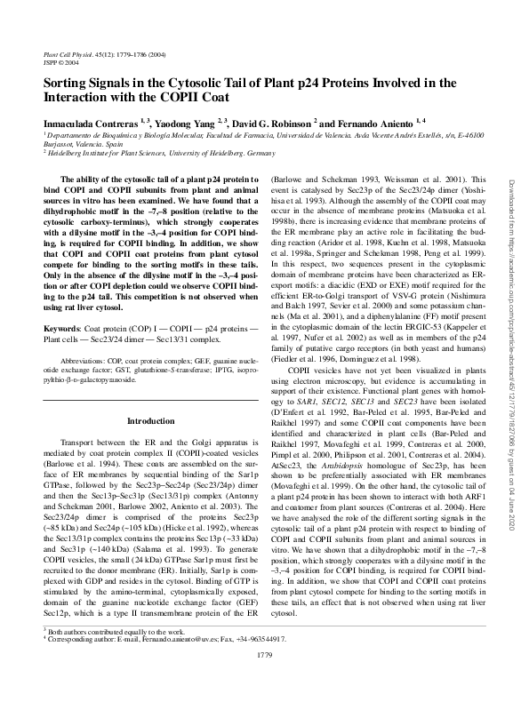 (PDF) Sorting Signals in the Cytosolic Tail of Plant p24 Proteins ...