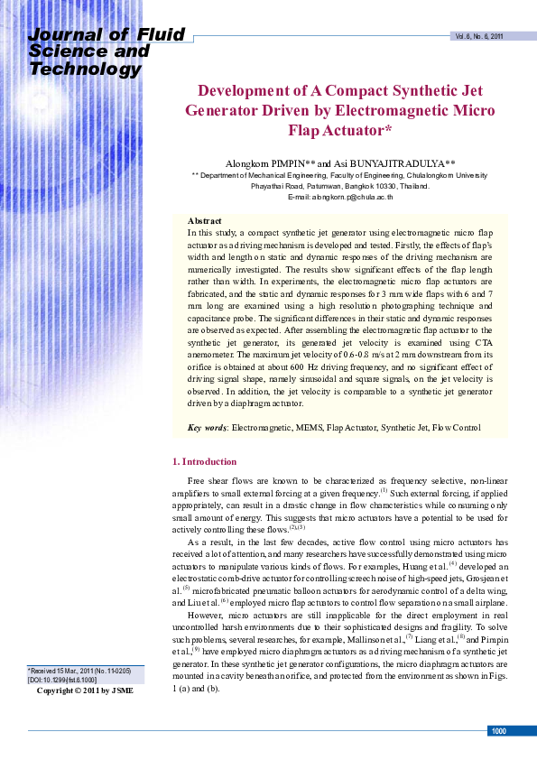 (PDF) Development of A Compact Synthetic Jet Generator Driven by ...