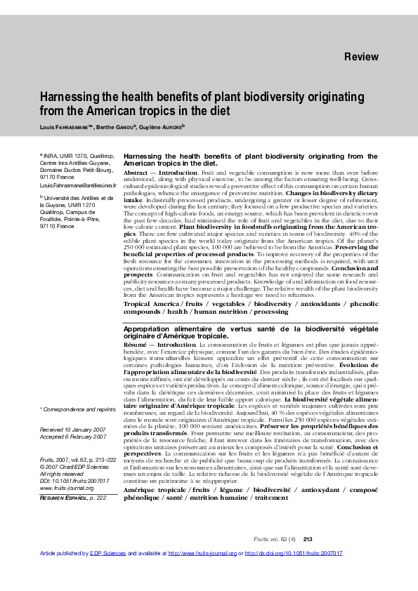 (PDF) Harnessing the health benefits of plant biodiversity originating ...