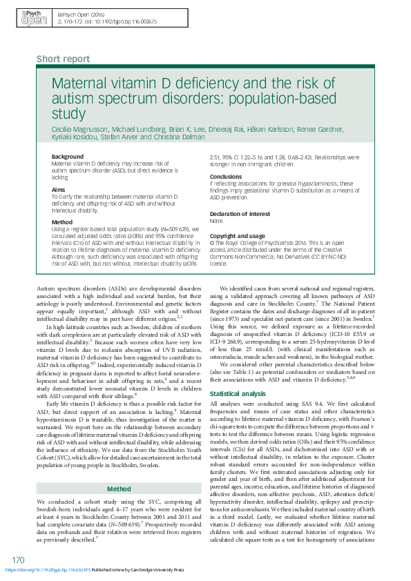 (PDF) Maternal vitamin D deficiency and the risk of autism spectrum ...