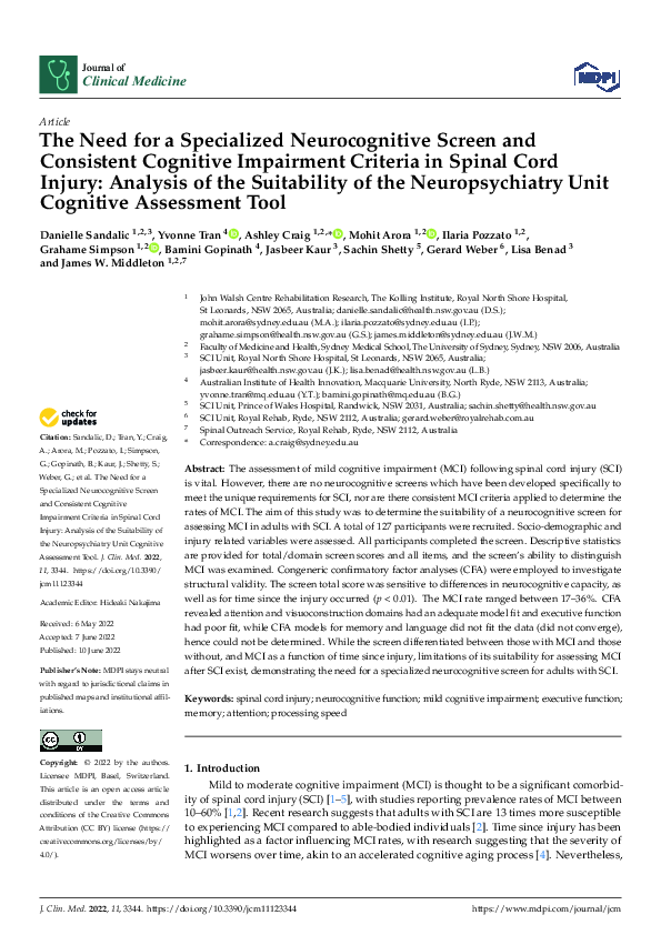 (PDF) The Need for a Specialized Neurocognitive Screen and Consistent ...