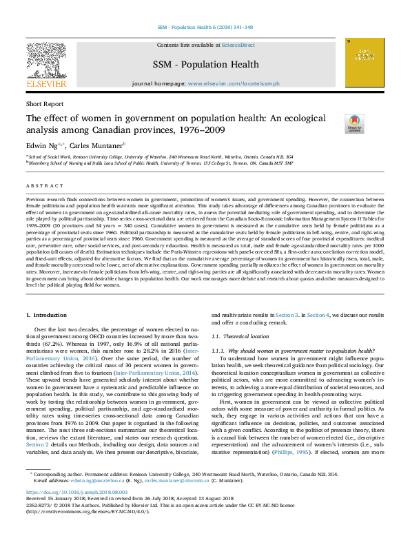 (PDF) The effect of women in government on population health: An ...