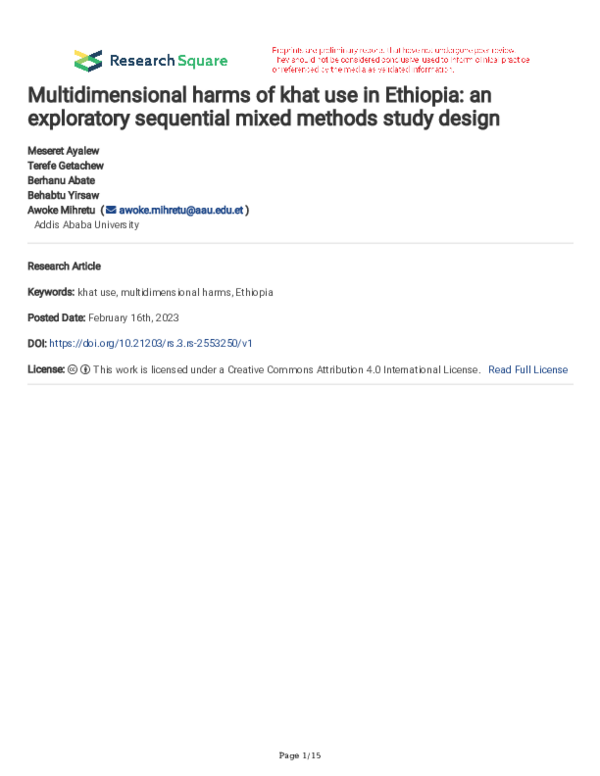 (PDF) Multidimensional harms of khat use in Ethiopia: an exploratory ...