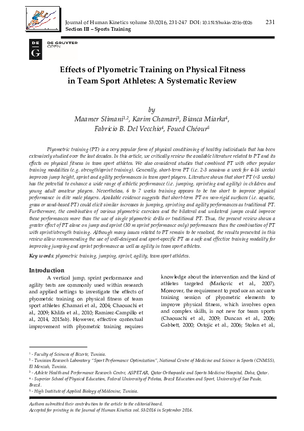 (PDF) Effects of Plyometric Training on Physical Fitness in Team Sport ...