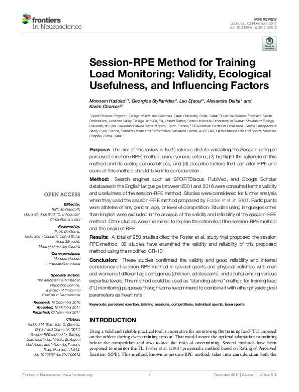 (PDF) Session-RPE Method for Training Load Monitoring: Validity ...