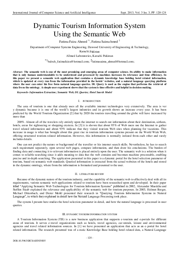 (PDF) Dynamic Tourism Information System Using the Semantic Web