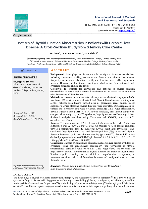 (PDF) Pattern of Thyroid Function Abnormalities in Patients with ...