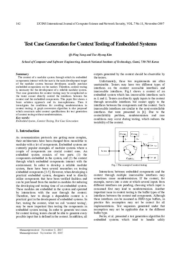 (PDF) Test Case Generation for Context Testing of Embedded Systems