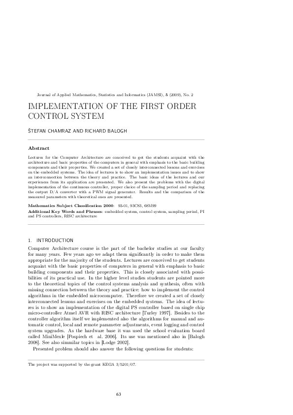 (PDF) Implementation of the First Order Control System