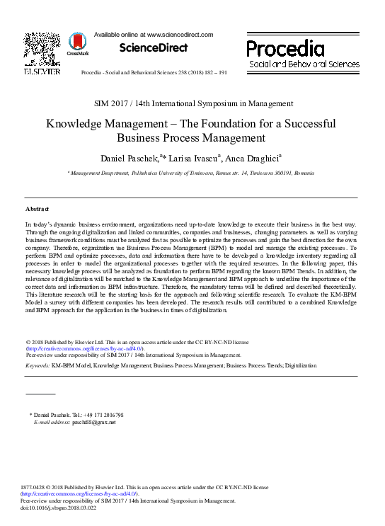 (PDF) Knowledge Management – The Foundation for a Successful Business ...