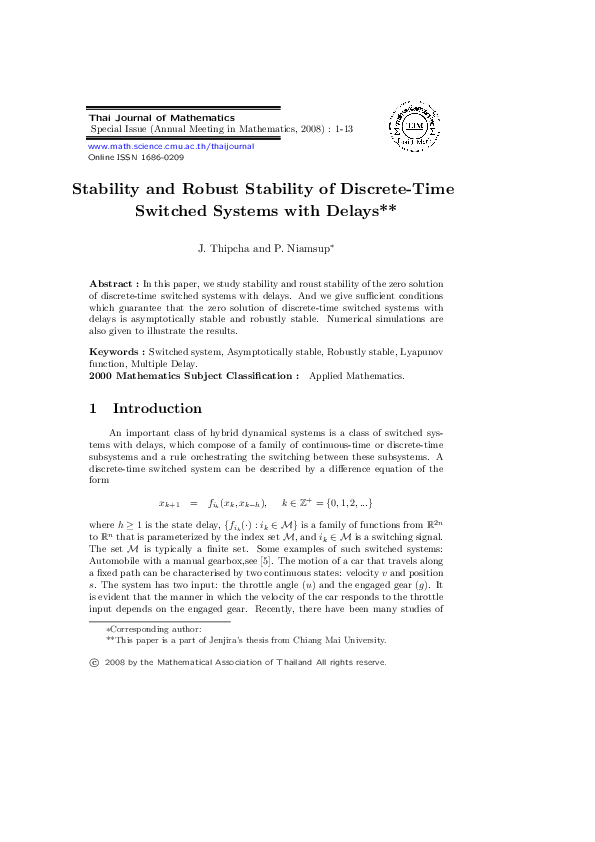 (PDF) Stability and Robust Stability of Discrete-Time Switched Systems ...