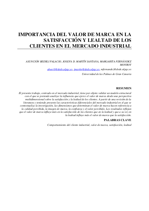 (PDF) Importancia Del Valor De Marca en La Satisfacción y Lealtad De ...