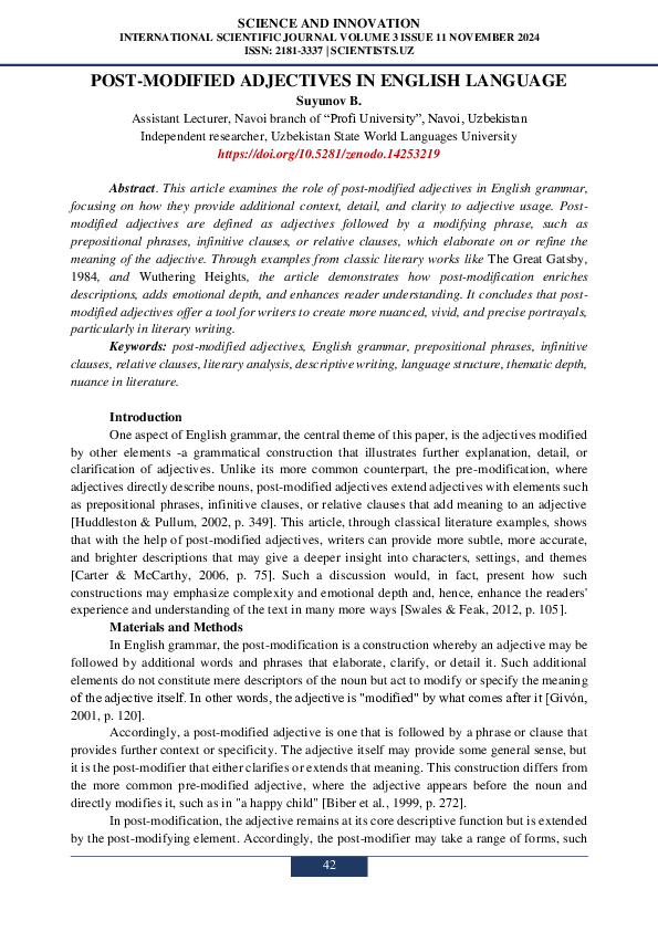 (PDF) POST-MODIFIED ADJECTIVES IN ENGLISH LANGUAGE