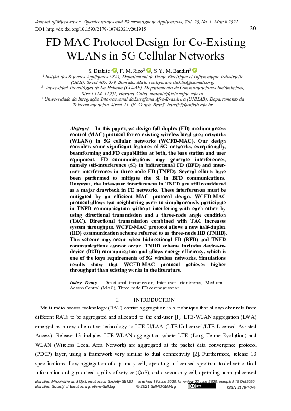 (PDF) FD MAC Protocol Design for Co-Existing WLANs in 5G Cellular Networks