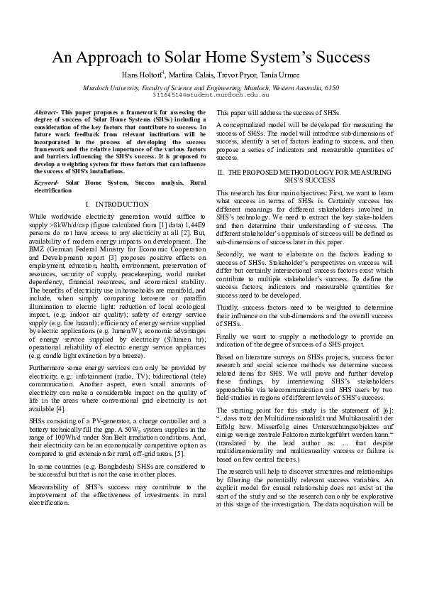 (PDF) An approach to Solar Home System's success