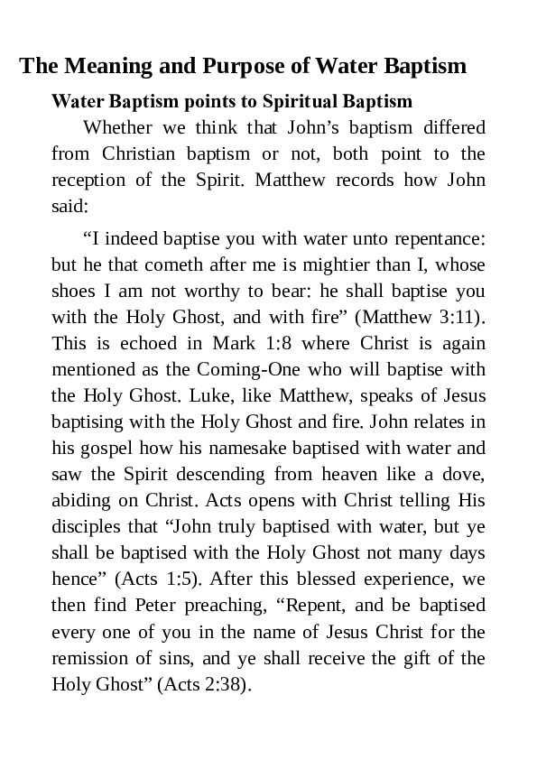 (PDF) The Meaning and Purpose of Water Baptism
