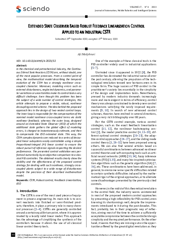 (PDF) Extended State Observer Based Robust Feedback Linearization ...