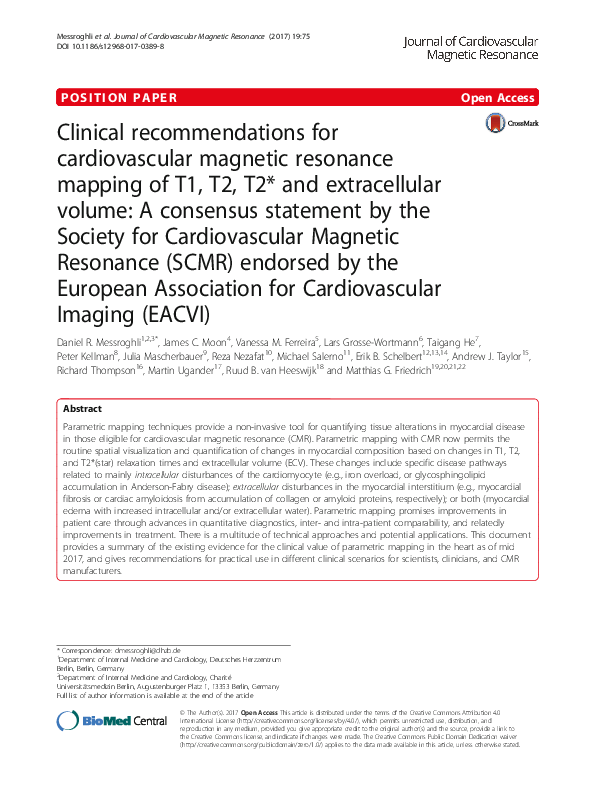 (PDF) Clinical recommendations for cardiovascular magnetic resonance ...
