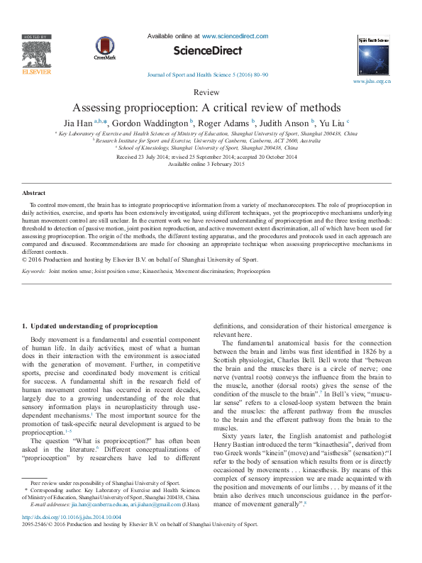 (PDF) Assessing proprioception: A critical review of methods