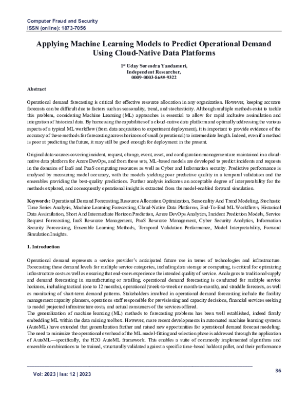 (PDF) Applying Machine Learning Models to Predict Operational Demand ...