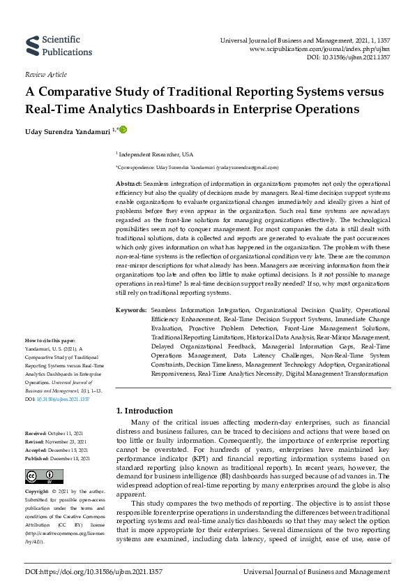 (PDF) A Comparative Study of Traditional Reporting Systems versus Real ...
