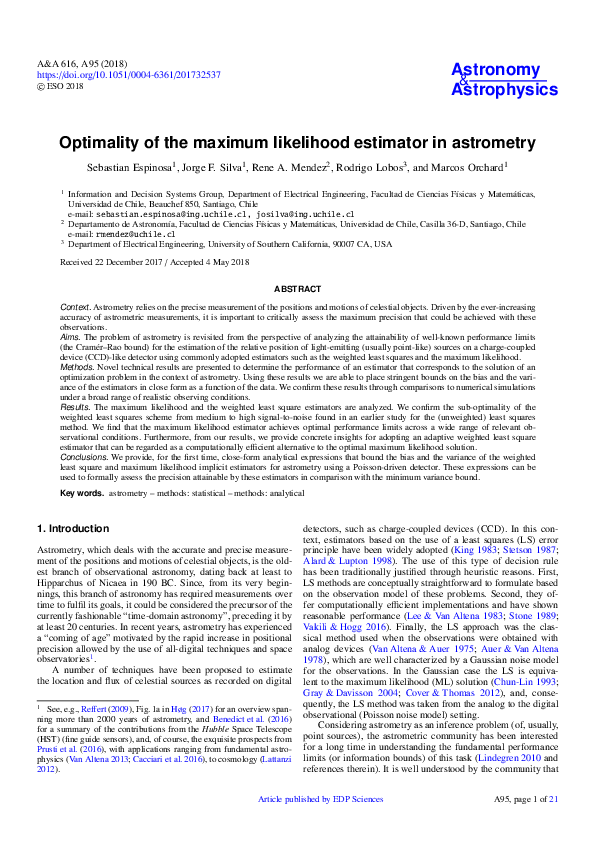 (PDF) Optimality of the maximum likelihood estimator in astrometry