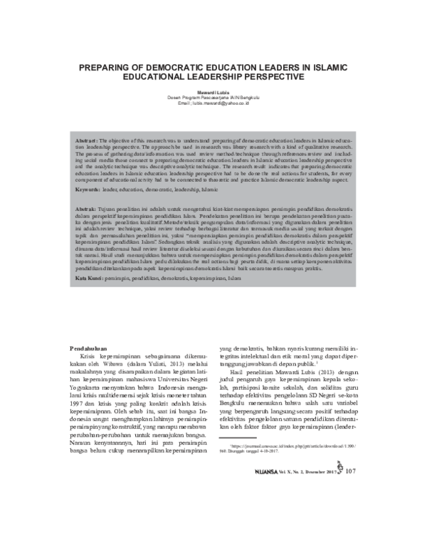 (PDF) Preparing of Democratic Education Leaders in Islamic Educational ...