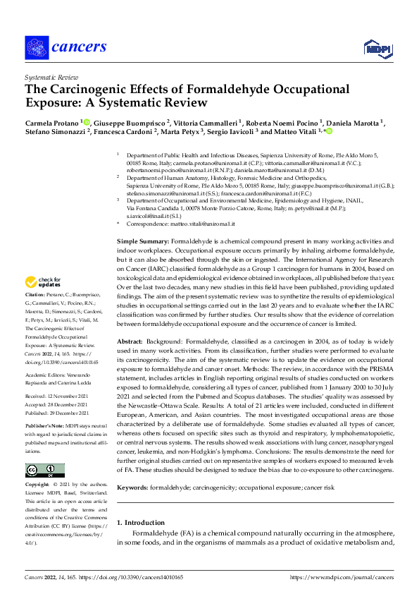 (PDF) The Carcinogenic Effects of Formaldehyde Occupational Exposure: A ...