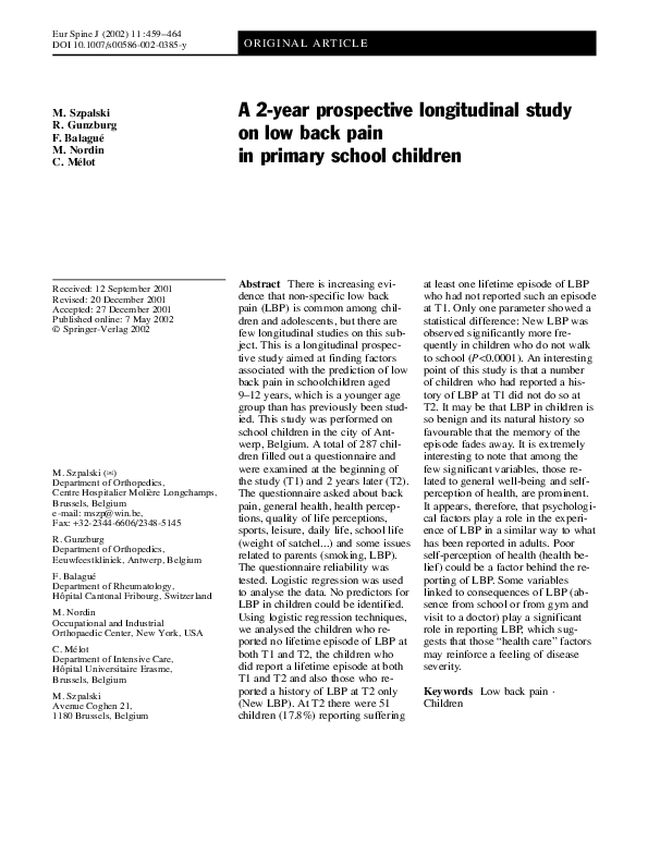 (PDF) A 2-year prospective longitudinal study on low back pain in ...